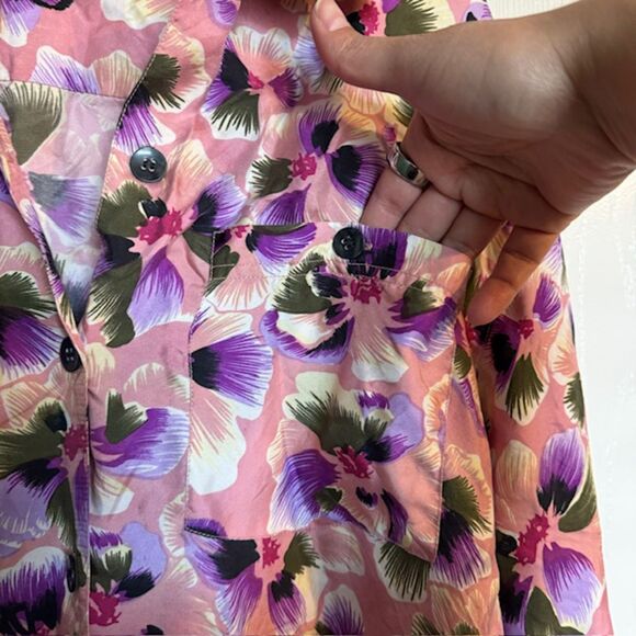 Vintage Silk House Floral Button Down Blouse Women's M - Picture 2 of 4